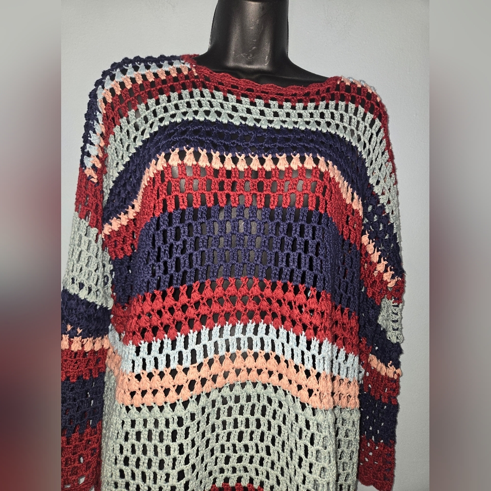 Show Me Your Mumu Paula Crochet Pullover Oversized Striped Sweater Size Medium - Picture 3 of 7